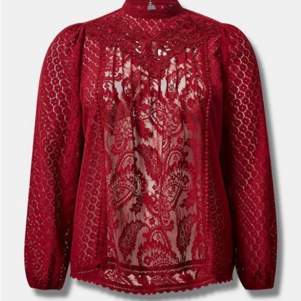 torrid Women’s Burgundy Lace High-Neck Blouse Cotton Size 1